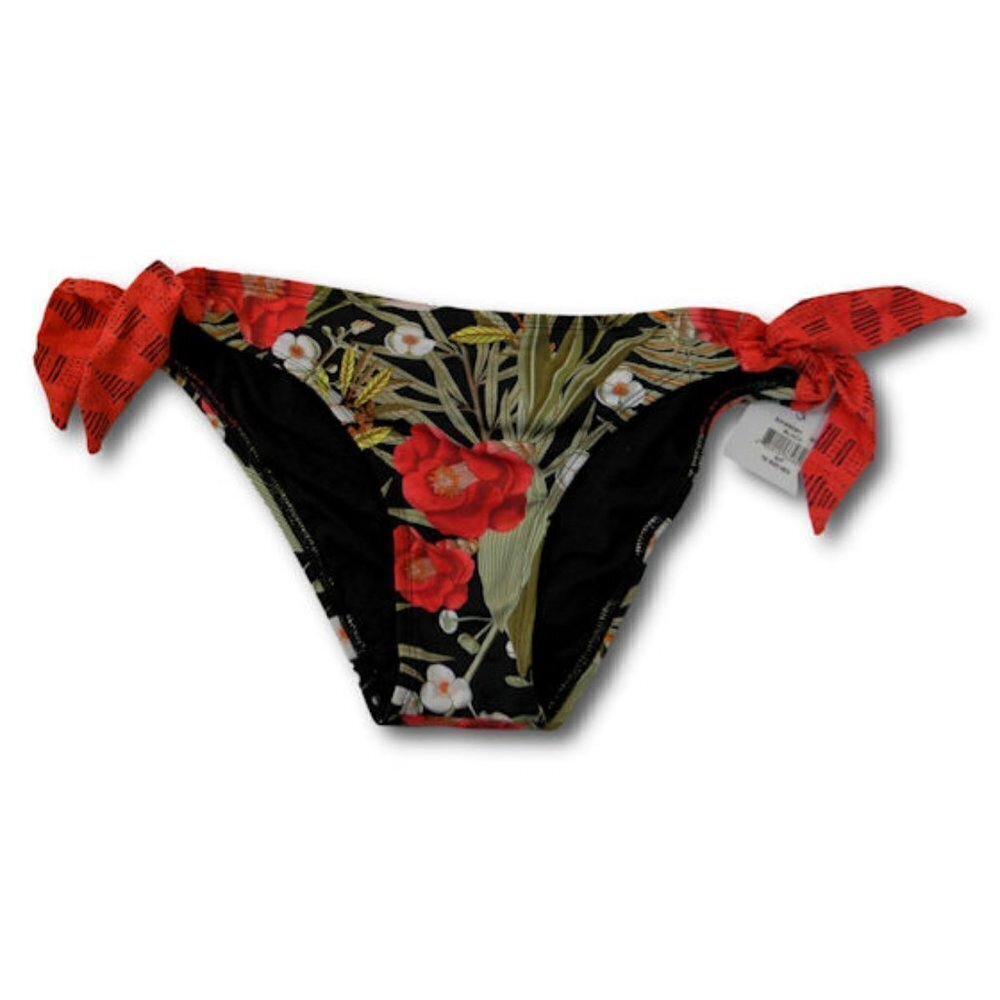 Skye Women's Bikini Swimsuit Bottom Black Floral Side Tie Size: L - NWT
